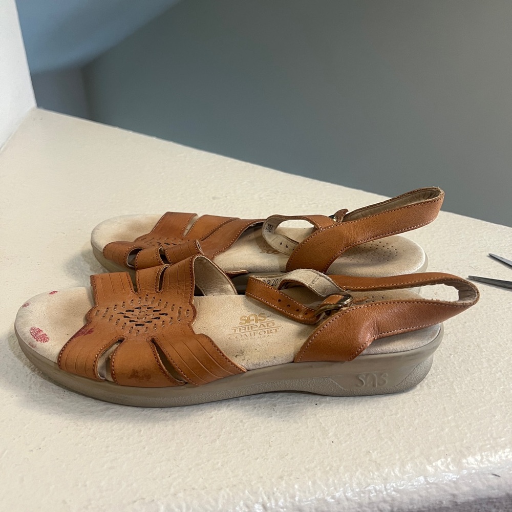 SAS brown leather Huarache comfortable‎ Summer orthopedic straps sandals 8.5